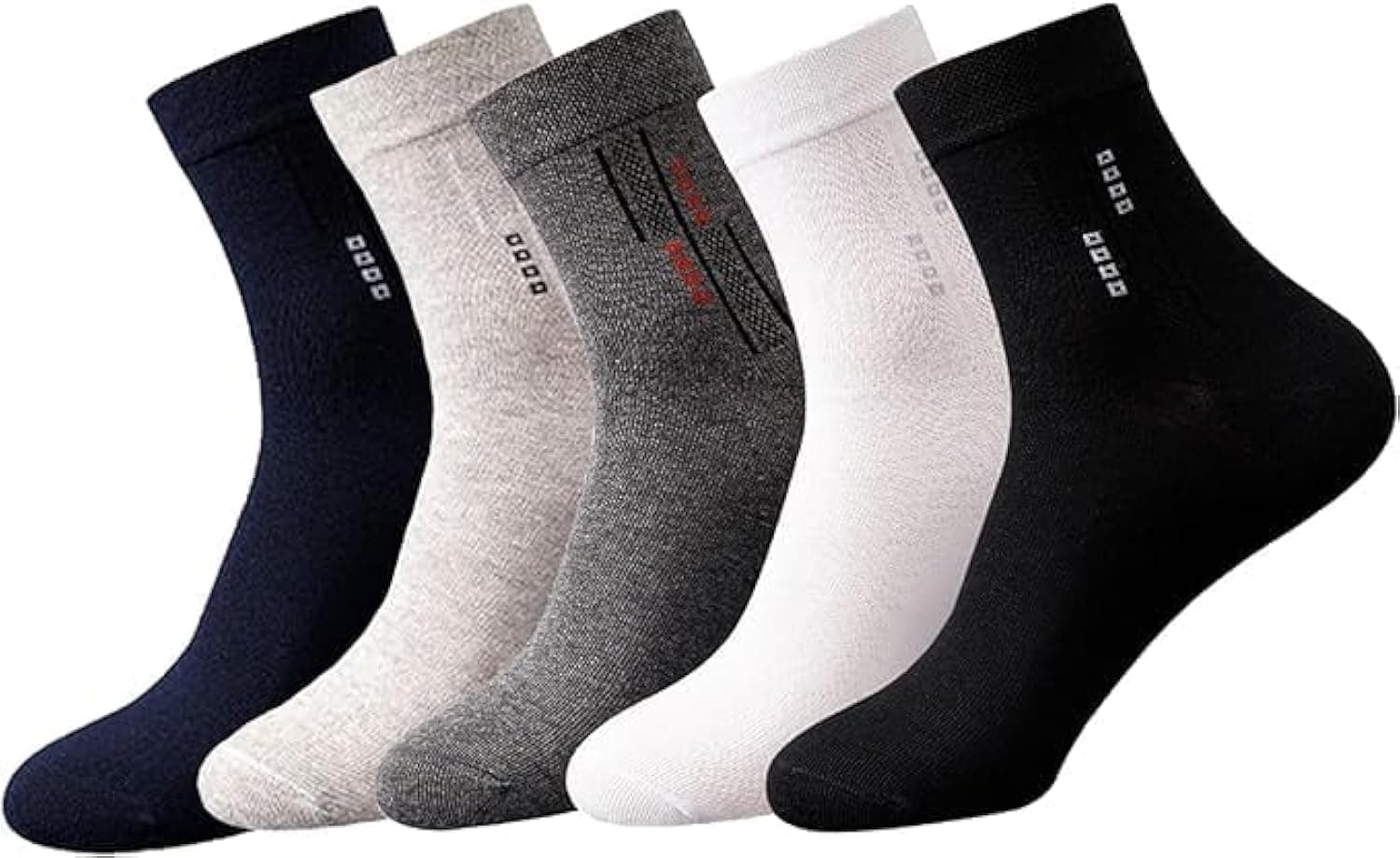 ™ 5-Pair 100% Cotton Men's Socks: Mid-Calf, Formal, Moisture-Wicking, Suitable for All Seasons, Striped Pattern in a Variety of Colors for Business Casual Wear