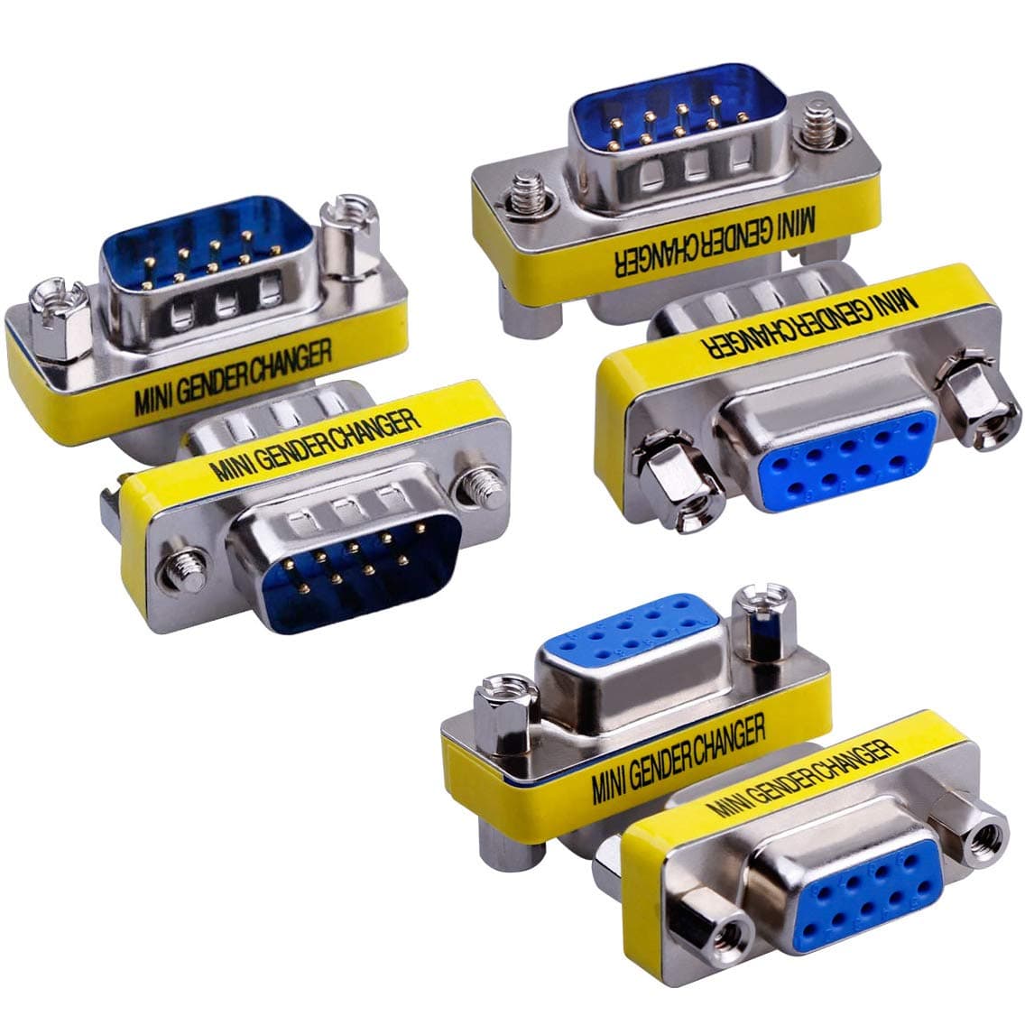 6-Pack RS232 9 Pin Serial Adapter DB9 Female to Female Coupler DB9 Female to Male Connector DB9 Male to Male Mini Gender Changer