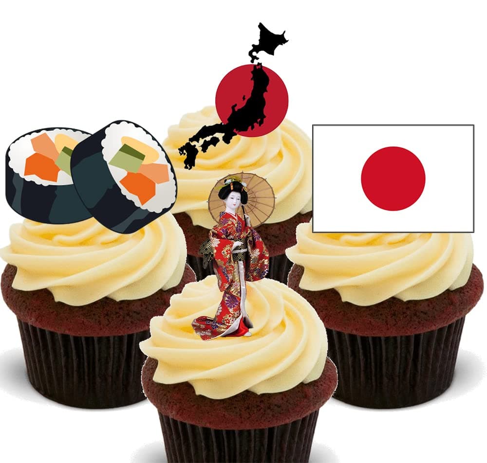 Made4You Japan Fun Pack, Edible Cupcake Toppers - Stand-up Wafer Cake Decorations (Pack of 24)