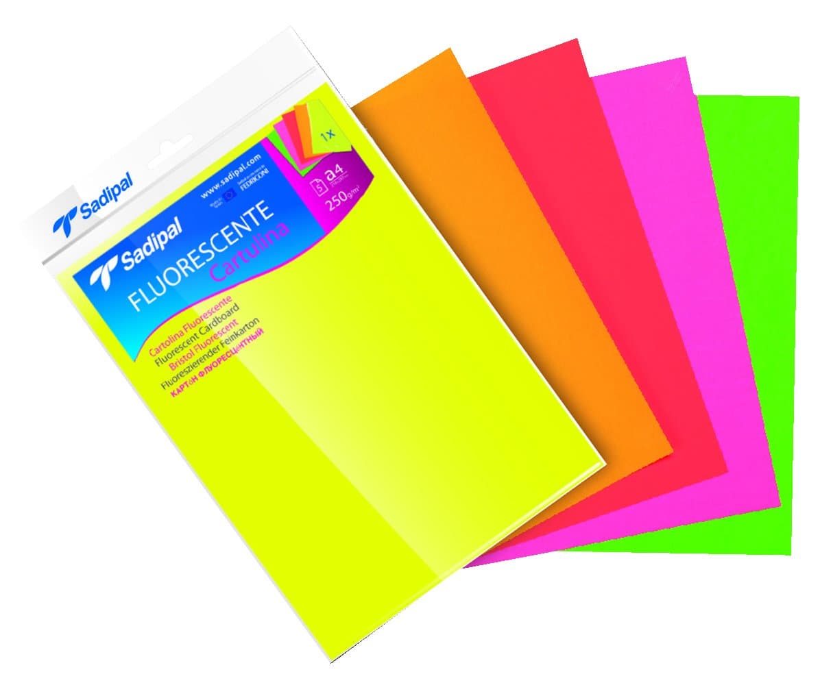Sadipal 15429 - Pack 5 Cardboard Cards, A4, Fluorescent Colour