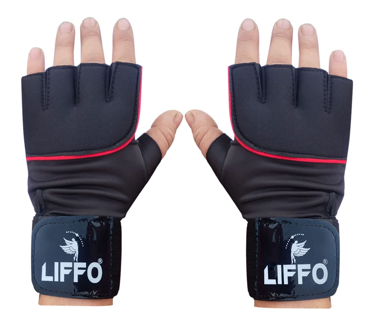 Liffo® Gym Gloves for Men Women with Wrist Support Workout Weight Lifting and Exercise1 (Black Red) Neoprene Material