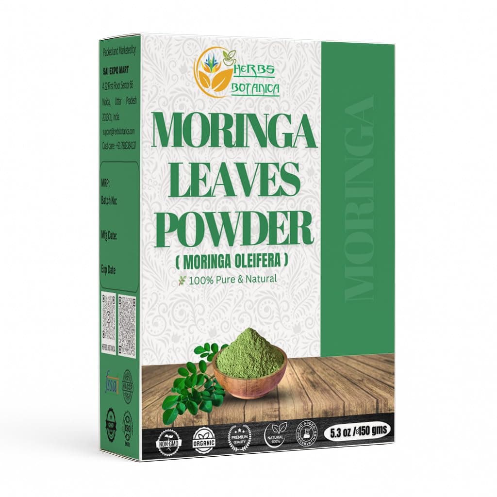 Herbs Botanica Moringa Powder 5.3 oz (150g) Organic Moringa Oleifera Leaf Powder Raw Green Superfood High in Plant-Based Protein, Iron & Vitamins Non-GMO, Vegan, Gluten Free Moringa Leaf Powder