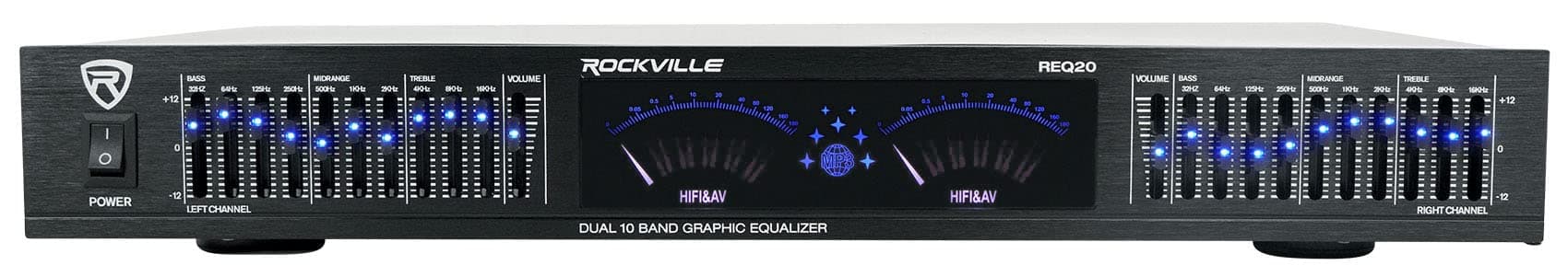 Rockville REQ20 19" Rack Mount Pro Dual 10 Band Graphic Equalizer EQ w/VU Meters