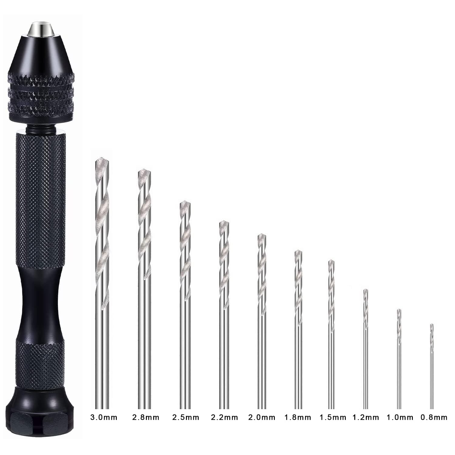 Professional Pin Vise Hand Drill Bits, Mini Twist Drill Bits Set (0.8-3.0mm), Precision Hand Drill Bit Rotary Tools Set of 11, for Metal Wood, Manual Work DIY, Jewelry, Assembling, Model Making