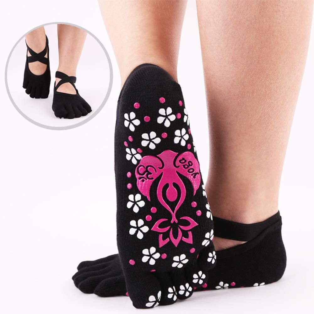 CAMORNY Yoga Socks Ladies Non-slip Fitness Socks Five Toe Socks for Pilates Ballet Dance Barefoot Exercise Hospital Pregnant Women Socks Indoor Slippers Socks 3 Pairs,c