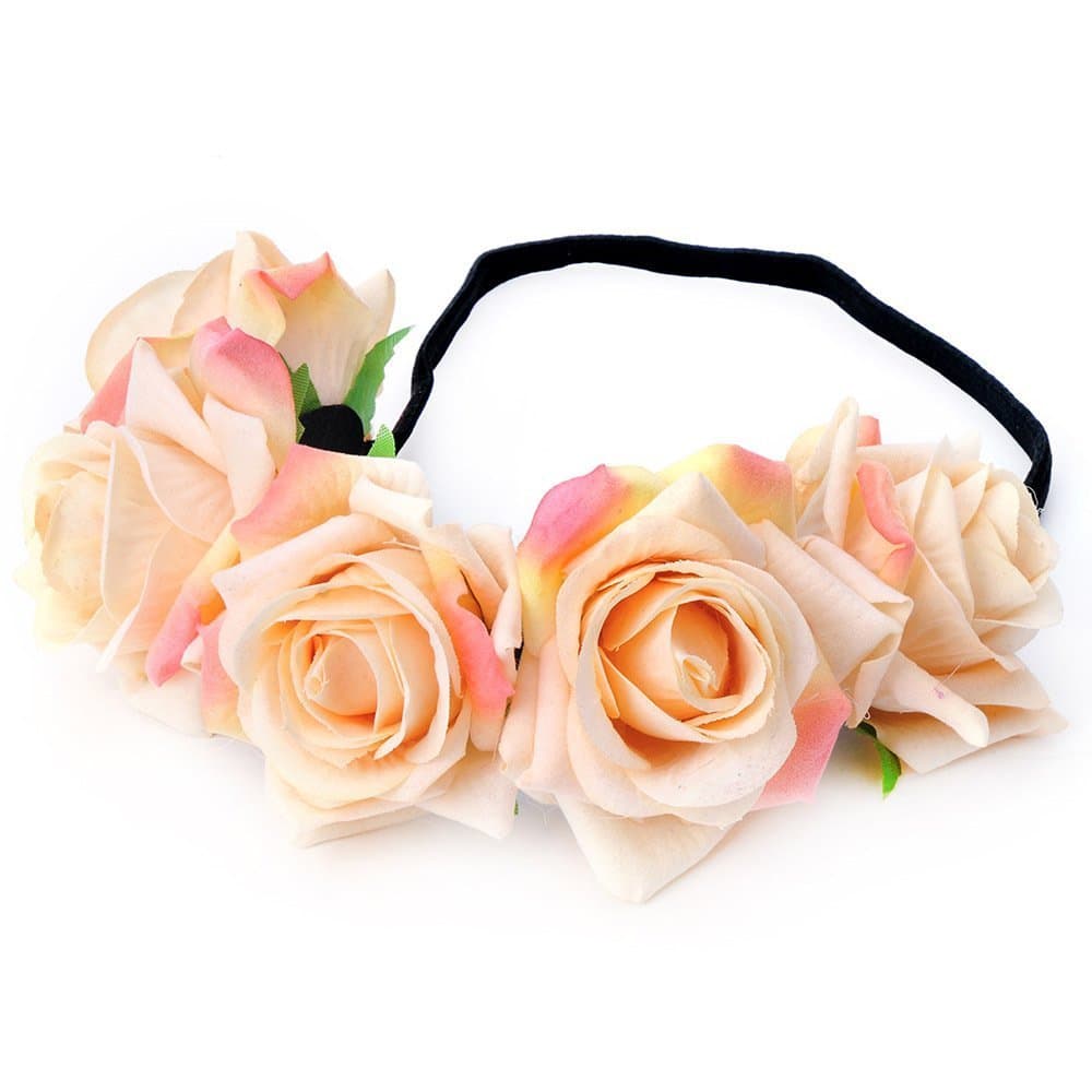 Merroyal Rose Flower Crown Wedding Festival Headband Hair Garland Wedding Headpiece