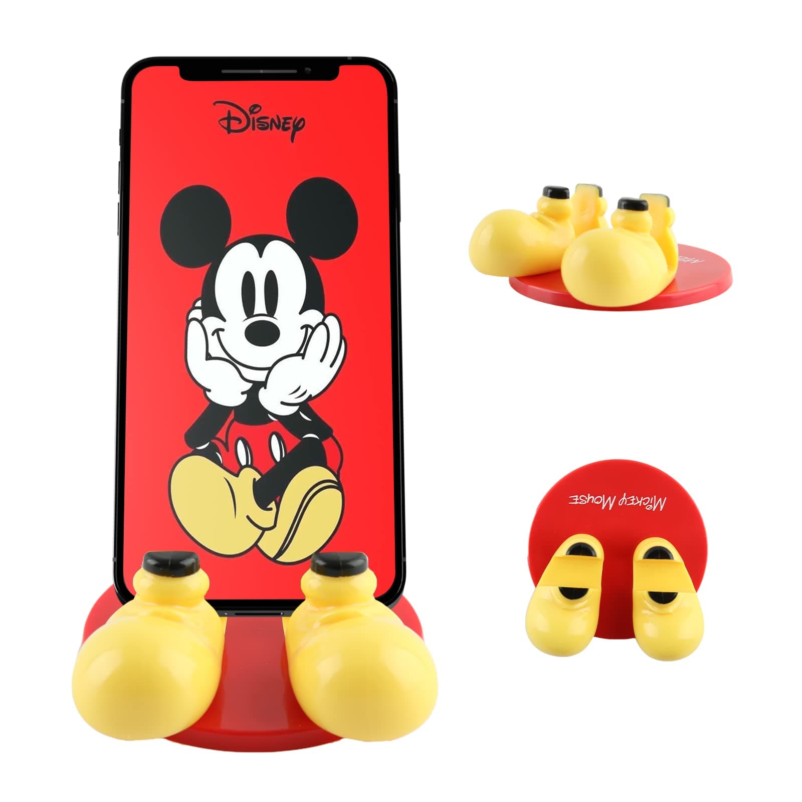 Disney Mickey Mouse and Friends Feet Cell Phone Stand with Bonus Decal Sticker- Cell Phone Holder for Home/Office-Universal Desk Phone Stand Compatible with Android/iPhone and More (Red)