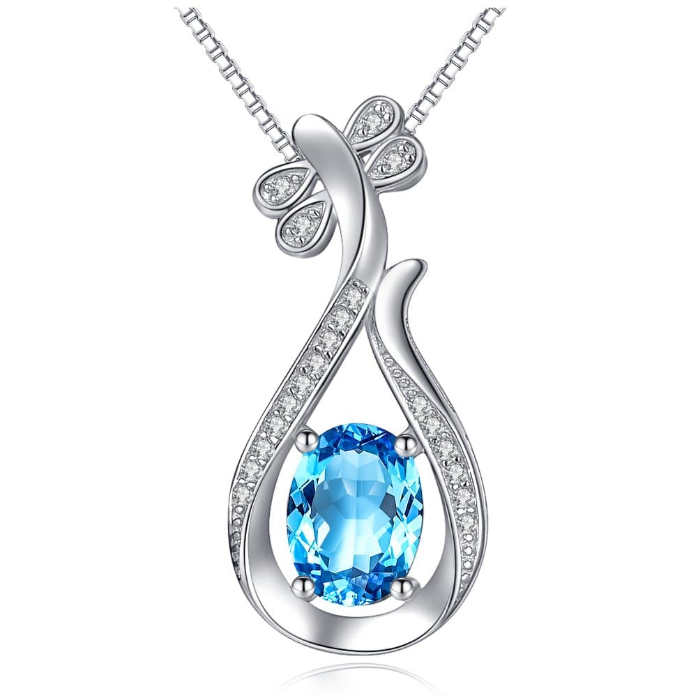 Necklace Pendant Necklace 925 Sterling silver necklace Cubic Zirconia Necklace by Gift box Package Blue
