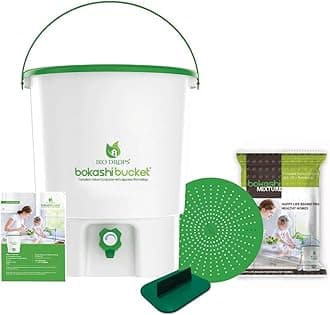 - BIO Drops BOKASHI Bucket Indoor COMPOSTER, NO Foul Smell, NO Worms,NO Flies,30 Liters (White and Green) Advanced Japanese Technology