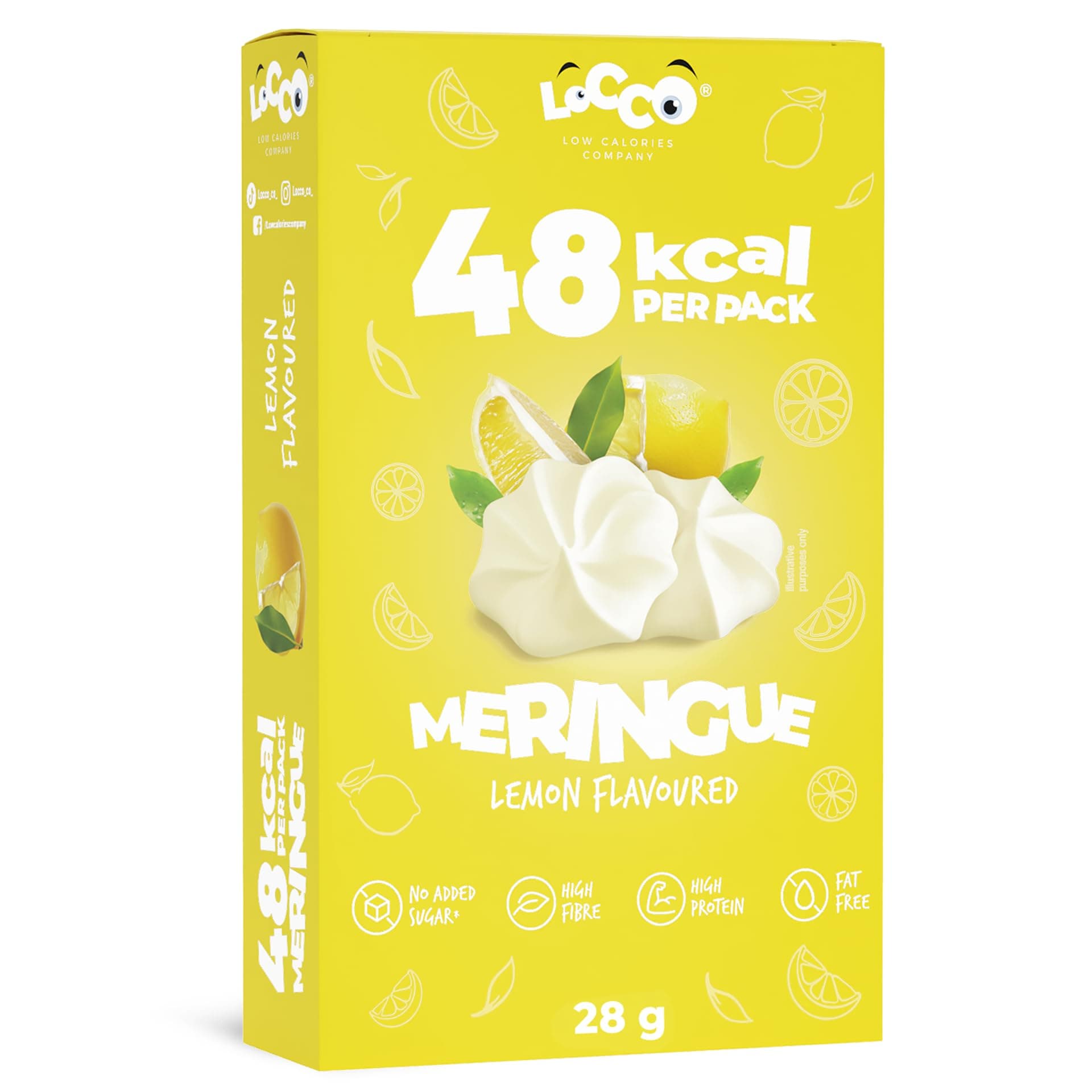 LOCCO Low Calorie Meringues CA. 1,5 kcal Per Meringue Low Calorie High Protein Snack No Added Sugar No Palm Oil & Fat Free | Lemon Flavour