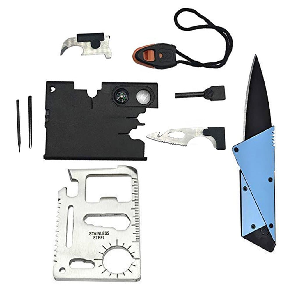 Credit Card Multitool Pocket Tool Kit with Upgrade 18 IN 1 Survival Card Tool, 11 IN 1 Multitool Card, Folding Card Knife by I-LIFE(3 Kinds/set EDC Knife) Sky blue. Folding Blade Knife from i-life.