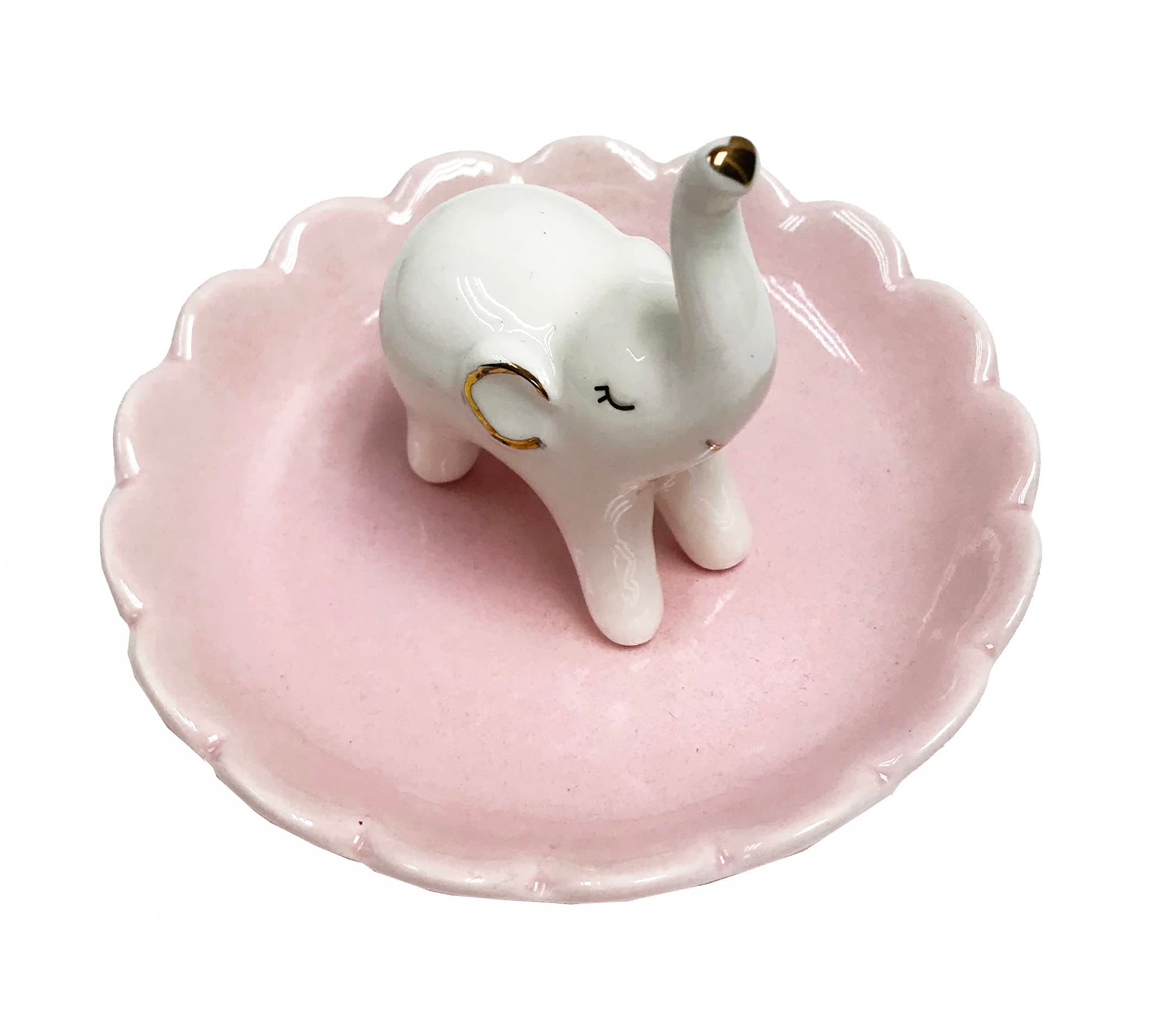 ROSA&ROSE Elephant Ring Holder Ceramic Trinket Tray Jewelry Organizer Gifts for Women Home Decor House Warming Gift (Elephant with heart)