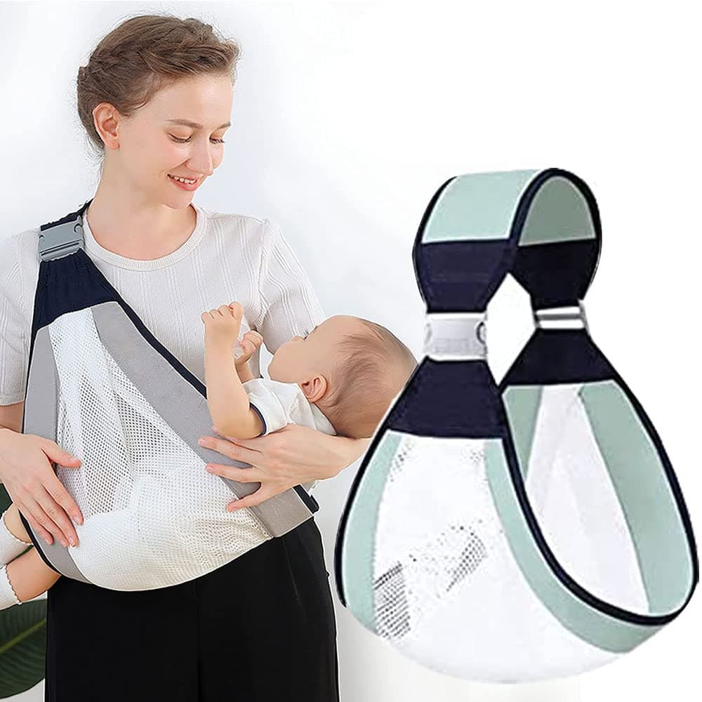 Baby Sling Wraps Carrier, Adjustable Baby Holder Carrier, Baby Half Wrapped Sling Hip Carrier, One Shoulder Labor-Saving, Natural Cotton with Breathable Mesh Fabric for 0-36 moths to 45lbs (Green)