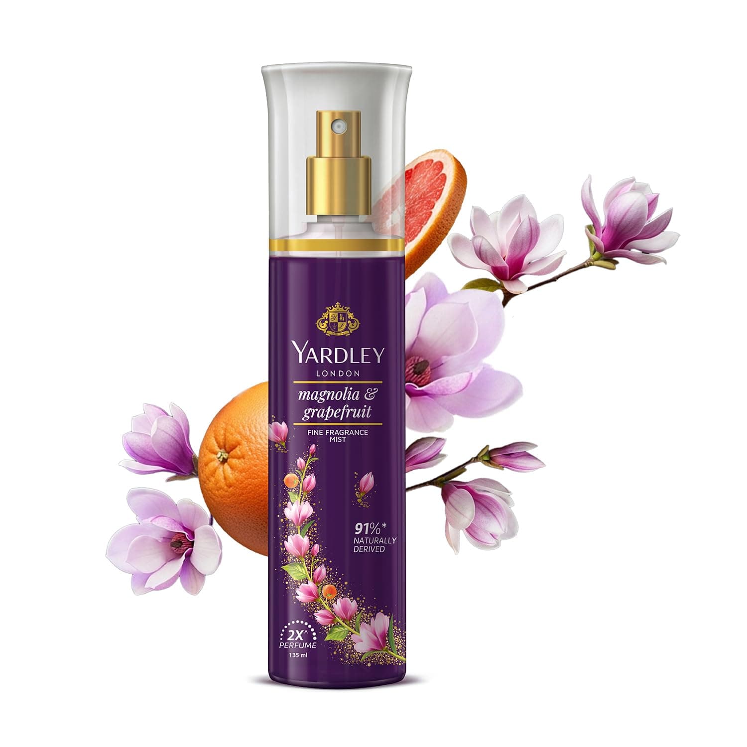 Yardley London Magnolia & Grapefruit Fine Fragrance Mist Spray| 2X Perfume Spray For Women| 91% Naturally Derived| 135ml