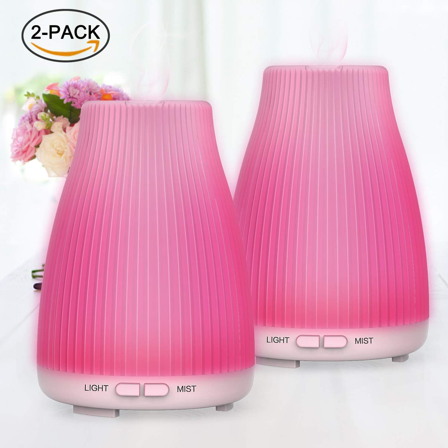 Essential Oil Diffuser 100ML Ultrasonic Aromatherapy Diffusers Cool Mist Humidifiers Portable with 8 Colours Led Lights,2 Pack