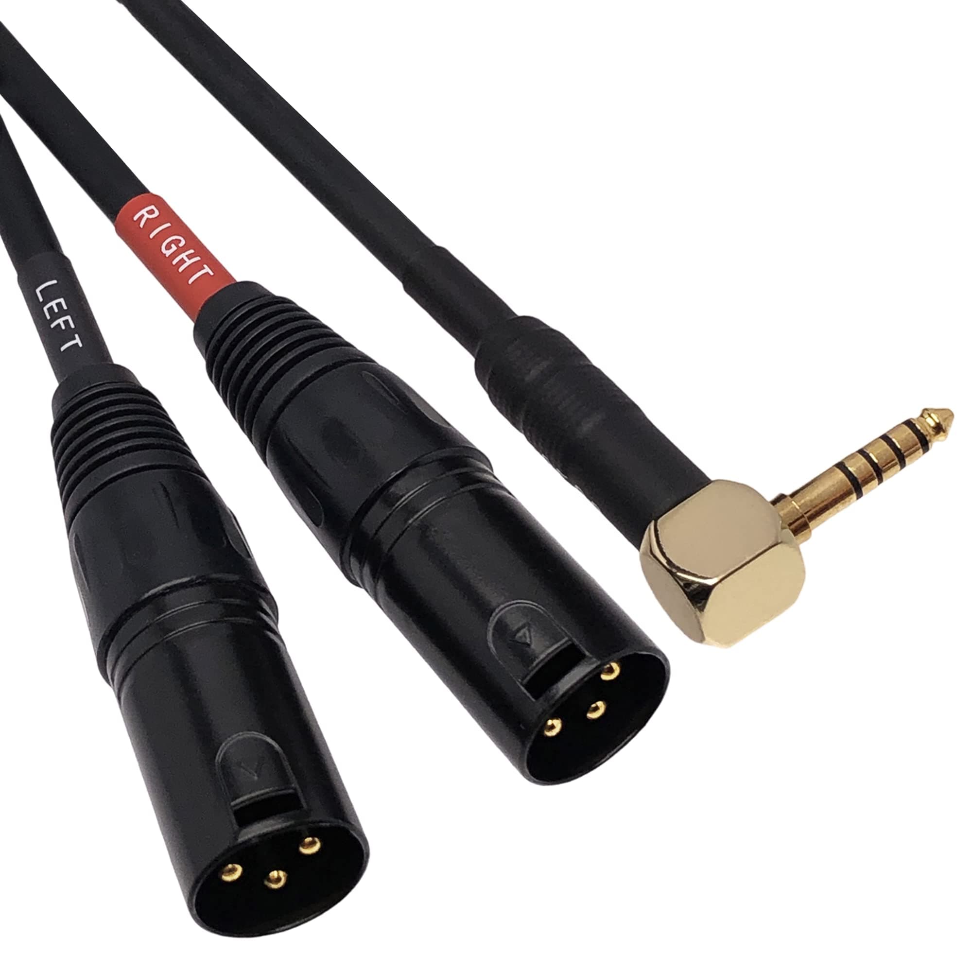 CESS-258 Right Angle 4.4mm Balanced Male to Dual XLR Male Plugs Adapter Cable - Shielded with Metal Housings & Heat Shrink Protection, High-Fidelity Audio, Durable Design