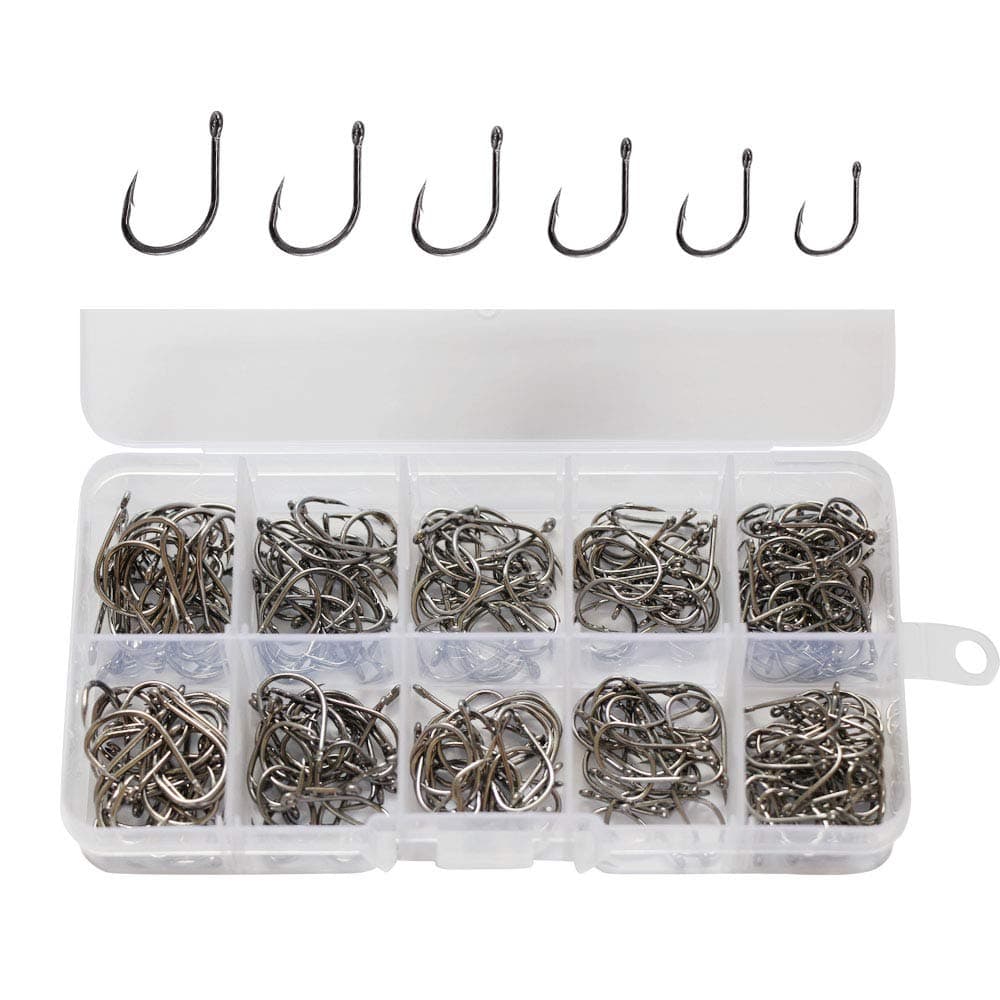 300pcs Small Fishing Hooks Black High Carbon Fishing Hooks Set 6 Sizes with a Plastic Box