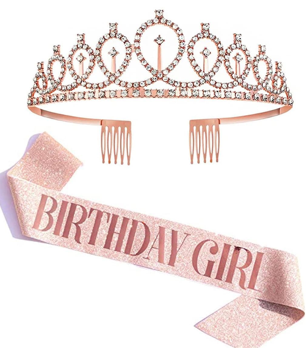 Shining Diva Fashion Latest Stylish Birthday Sash and Crown - Pack of 2 Pcs | Birthday Queen Crown | Birthday Gifts for Best Friend, Sister, Teenager | Birthday Decorations Items