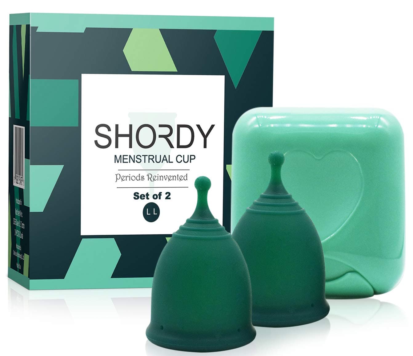 SHORDY Reusable Menstrual Cup (Large) Set of 2 with Mini Box, 100% Soft Silicone, Coupe Menstruelle, Safe Period Cup, Heavy Flow Kit, Feminine Hygiene, Tampons, Pads & Disc Alternative (Green)