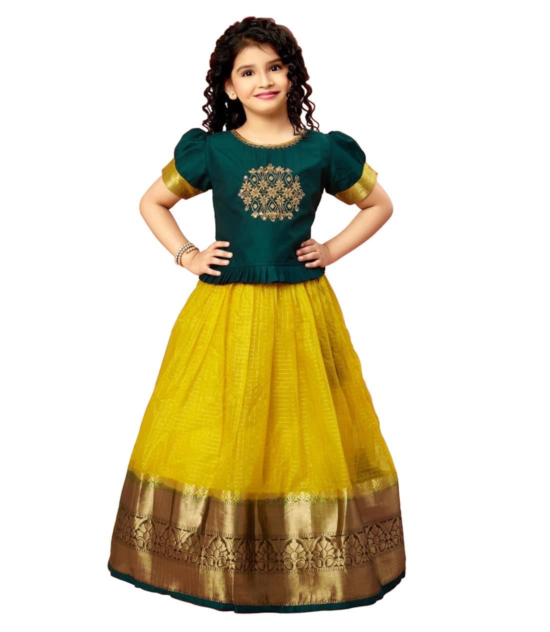 Wommaniya Impex kids new Tissue checks readymade Lehenga choli for girls dress