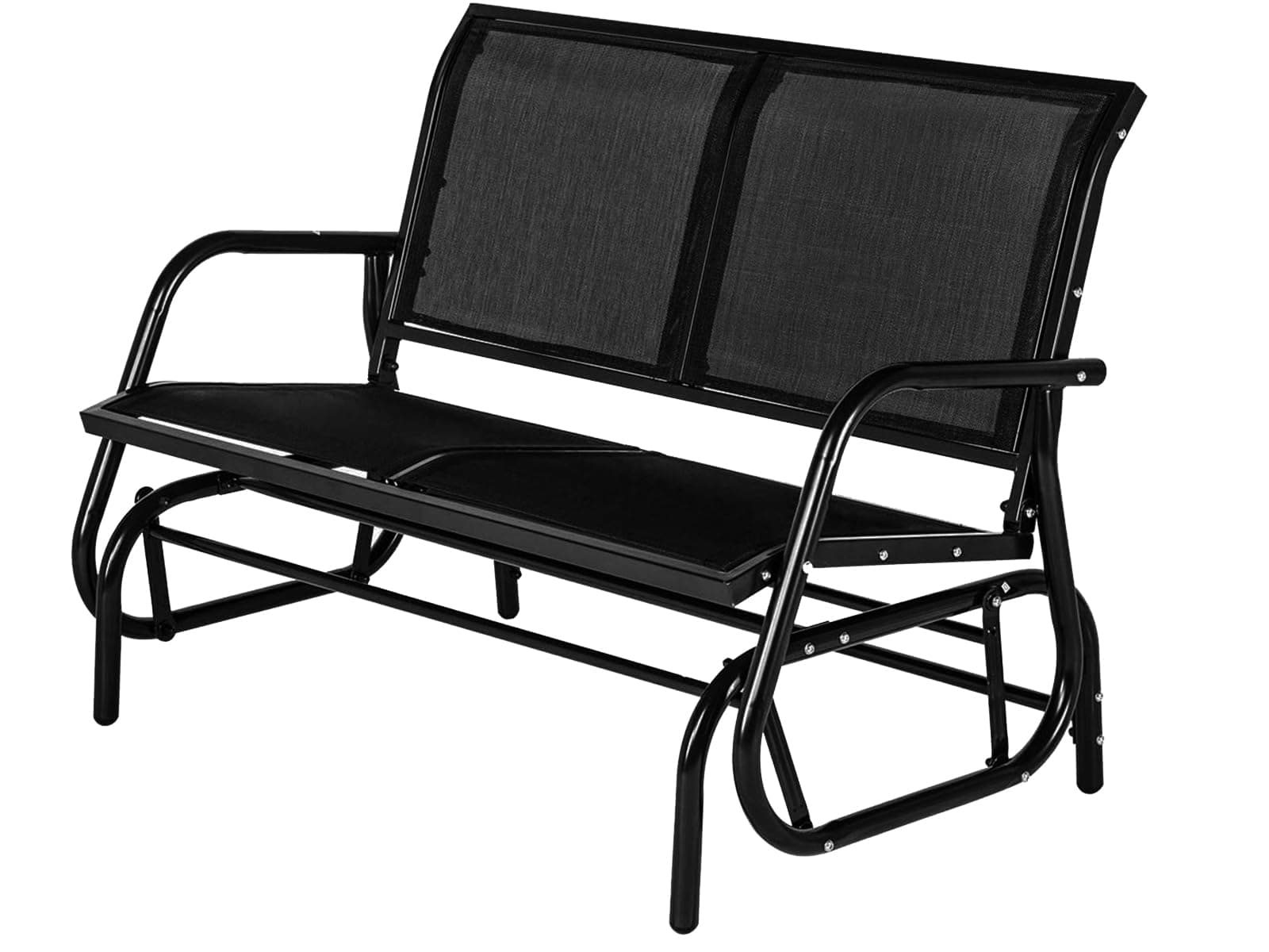 Esright Outdoor Glider Bench for 2 Person Outside Patio Gliders Loveseat Porch Glider Swing with Powder Coated Steel Frame for Backyard, Garden, Balcony (Black)