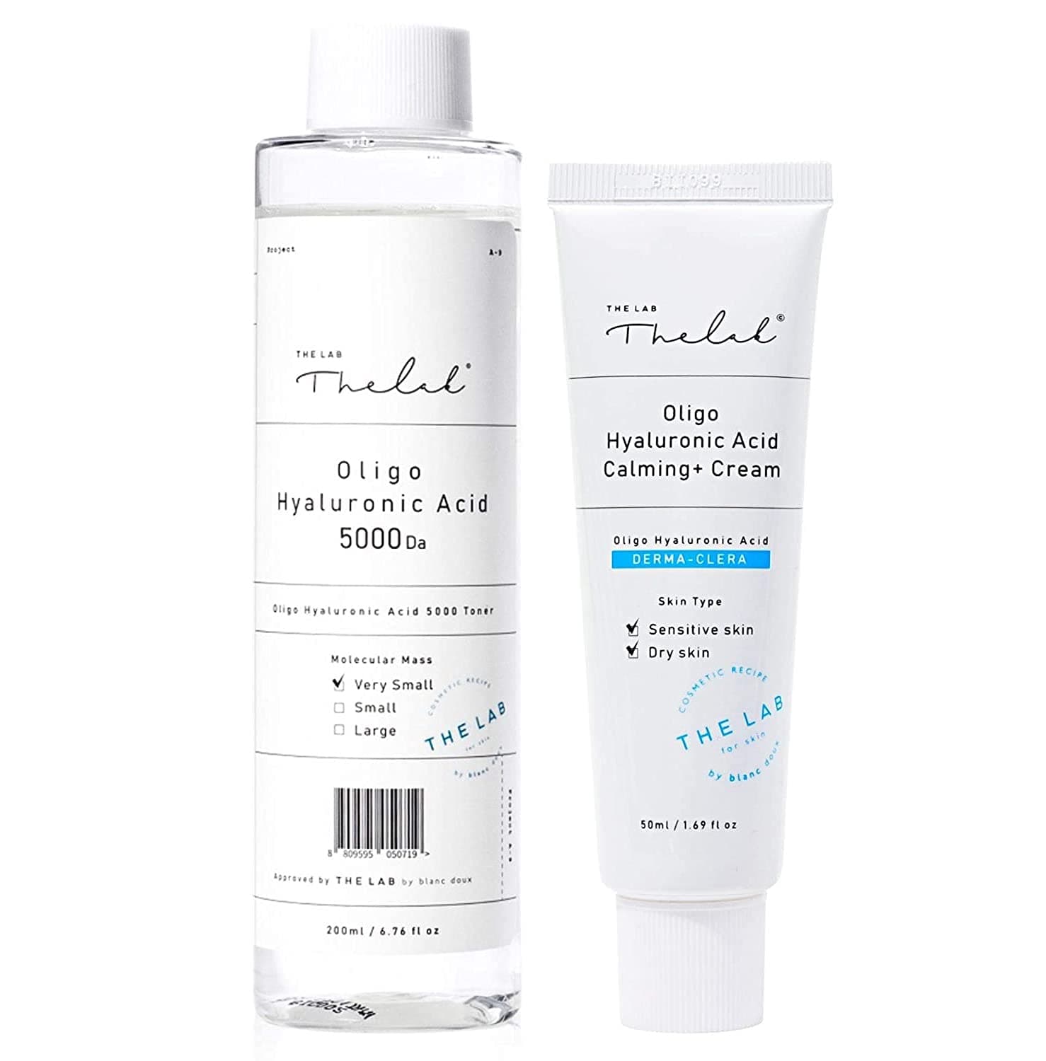 Blanc Doux Oligo Hyaluronic Acid 5000 Toner with a Cream Skin Care Set – Vegan Certified Hydrating, Nourishing Without Tackiness for Dry, Sensitive Skin Type - Best Korean Skin Care Kit