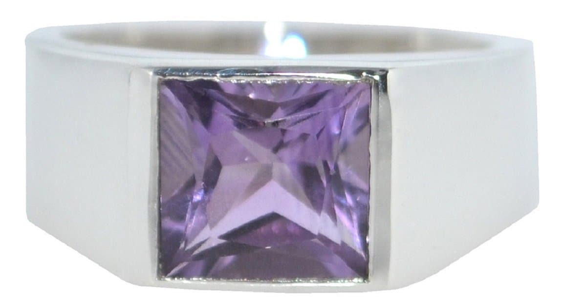 Sterling Silver Purple Amethyst Mens Signet Ring, 925 Band Authentic Gemstone Gents Jewellery