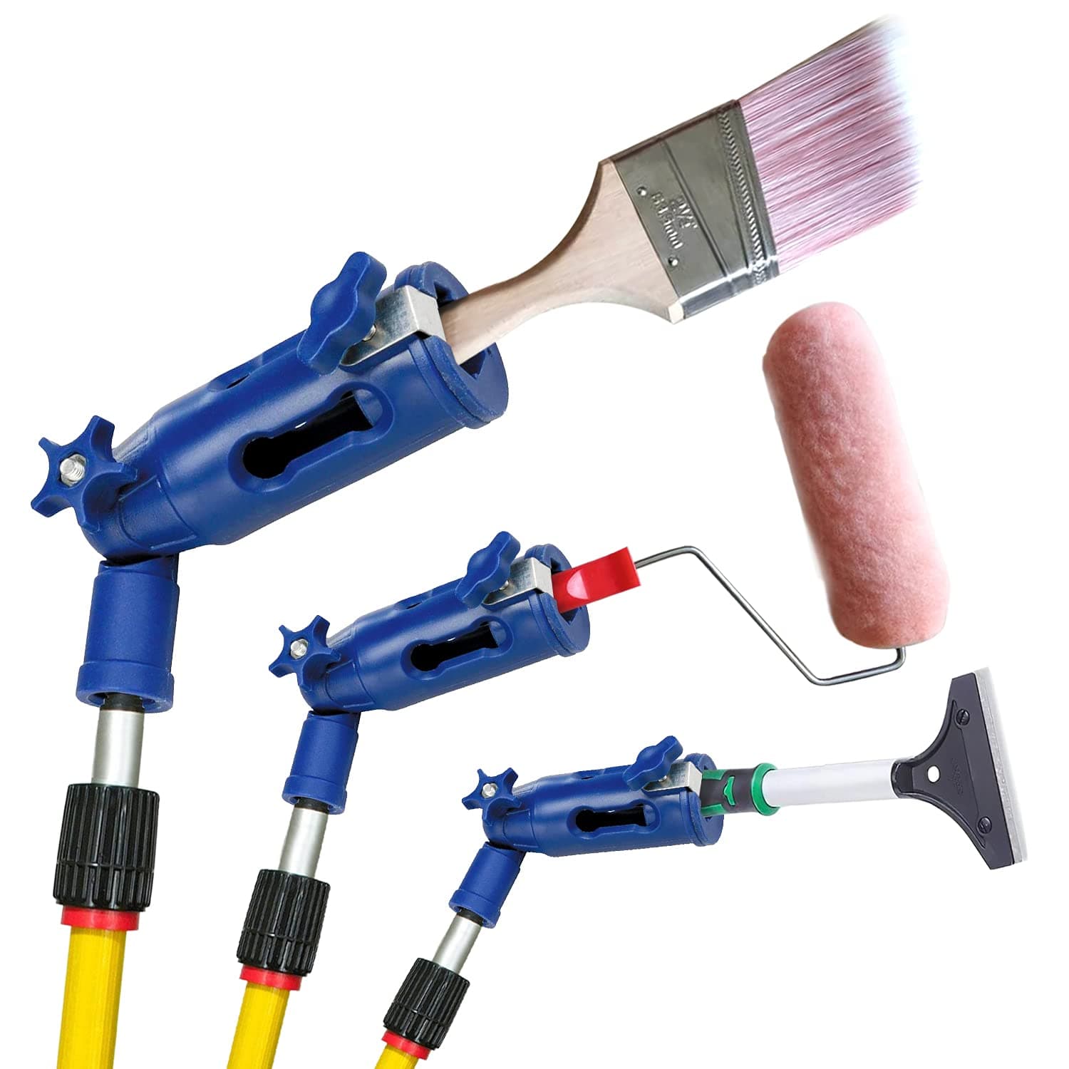 Multi-Angle Paint Brush Extender - Extension Pole Attachment Holder for Paint Brush, Roller, Scraper - For Walls, Trims, Corners, Ceilings & Hard to Reach Areas - Rotating Head, Secure Handle Grip