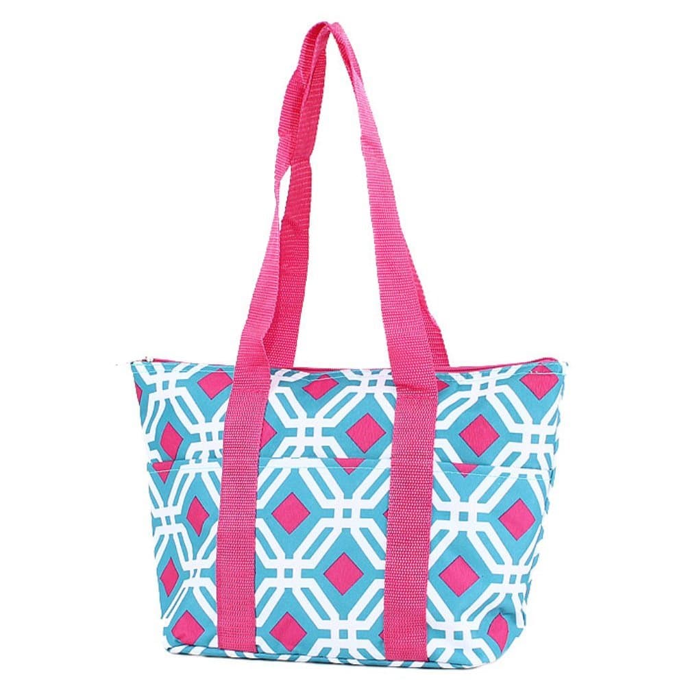 Blue Geometric Diamonds Polyester 10 inch Shoulder Strap Insulated Lunch Tote
