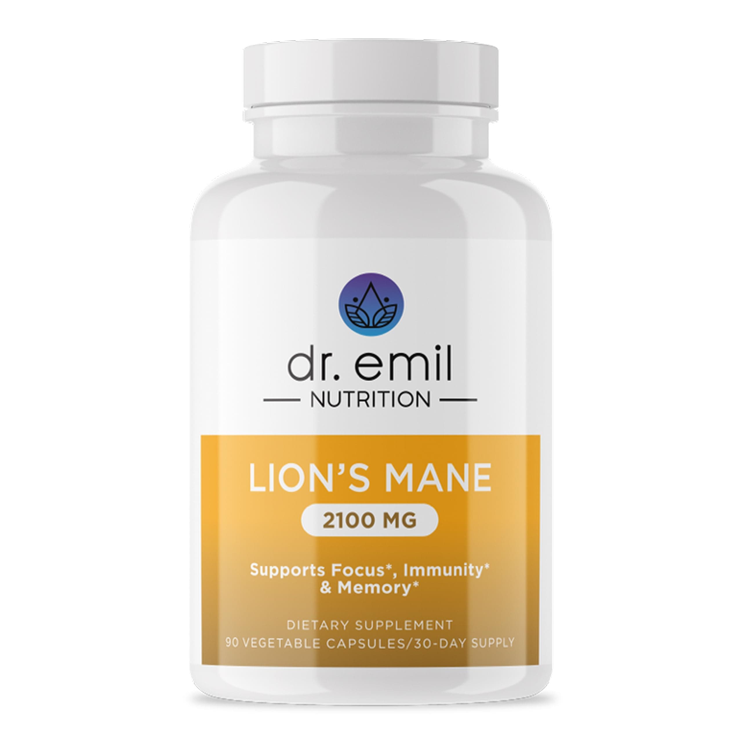 DR. EMIL NUTRITION 2100mg Organic Lions Mane Supplement Capsules - Focus, Mental Clarity & Cognition - Nootropic Lion's Mane Mushroom Supplement with Organic Lions Mane