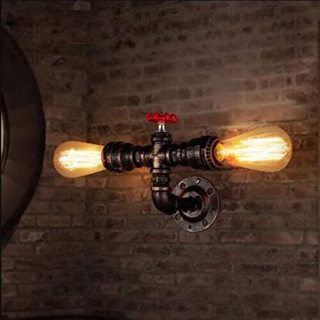 BYSUN Retro Industrial Steampunk Wall Sconce, 2 Lights Metal Water Pipe Style Mounted Lamp Light Fixture, E26 Industrial Vintage Edison Lamp