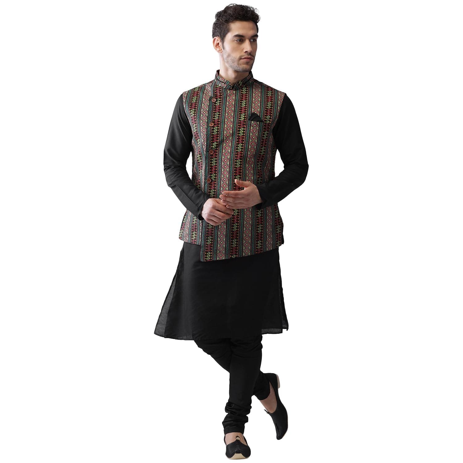 KISAH Men's Kurta, Asymmetrical Nehru Jacket & Pajama Set – Traditional Indian Ethnic Wear for Weddings & Festive Occasions