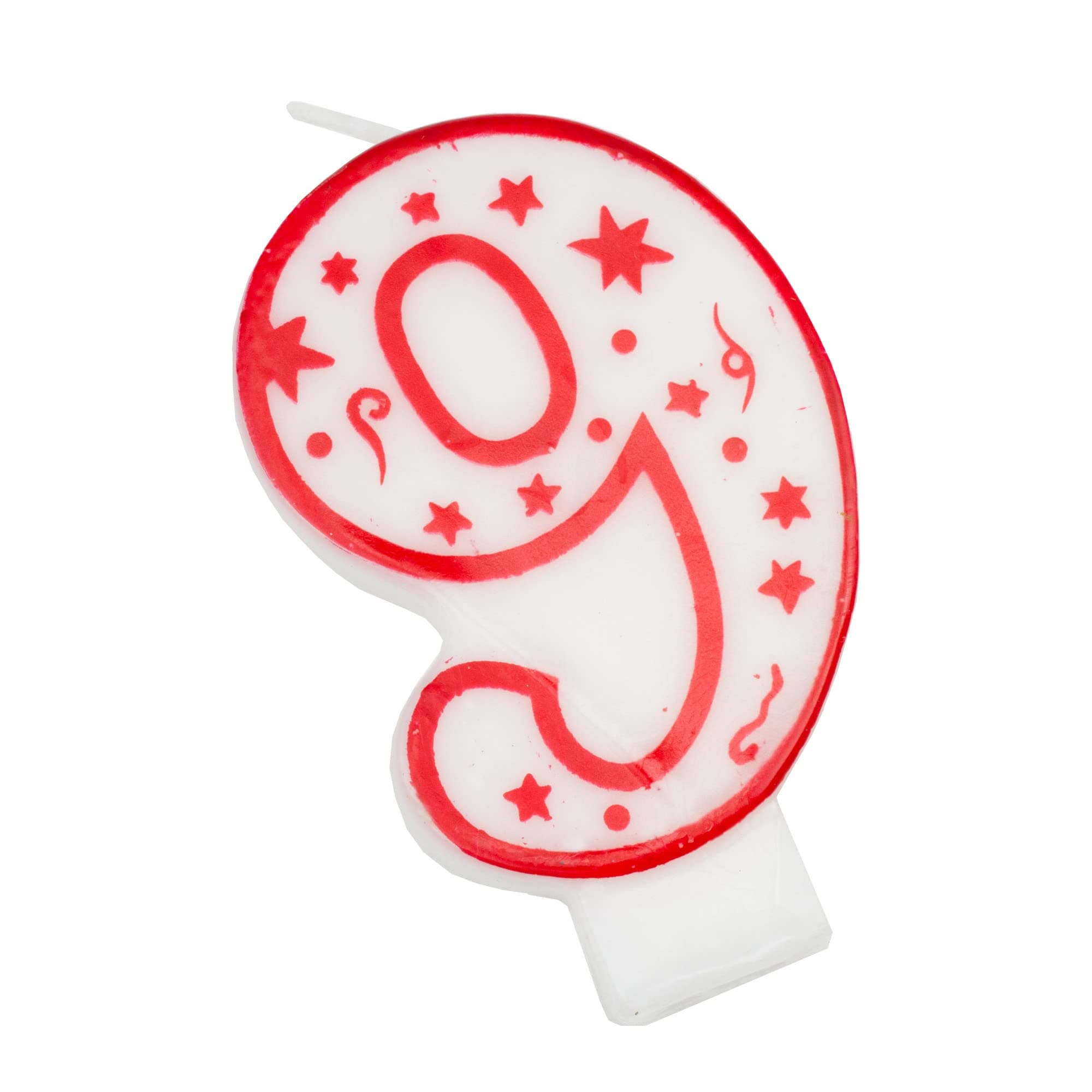 Chef Craft Classic Numeral Candle Number 9, 3 Inch, White/Red