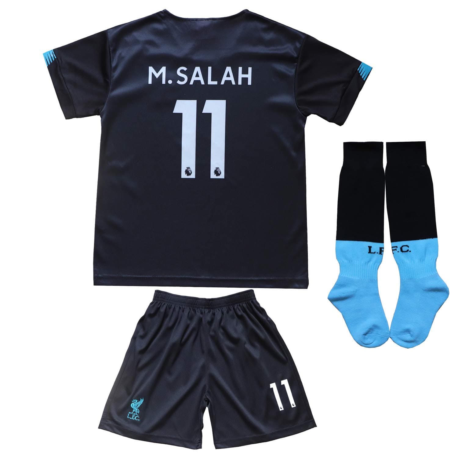 GamesDur Liverpool Mo Salah #11 Third Black Kids Soccer Jersey Set Shirt Short Socks Youth Sizes (Black, 4-5 Years (20))