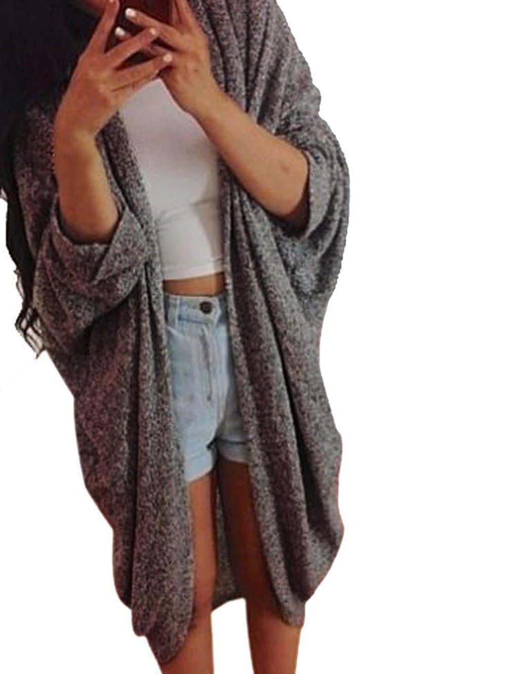 OVERMAL Womens Casual Oversized Knit Sleeve Sweater Coat (ASIA S = US 4, Dark Gray)