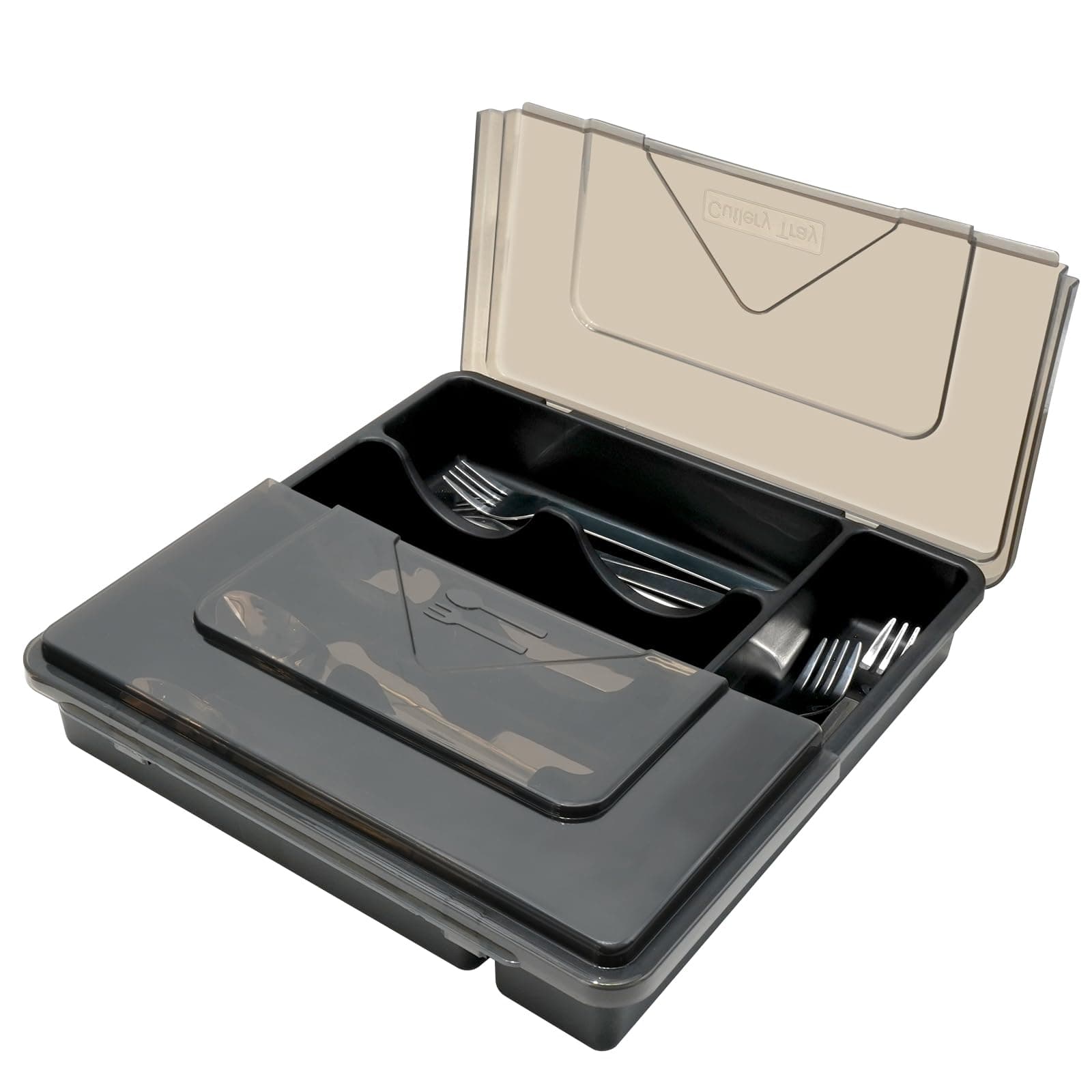 Orgthin Silverware Organizer with Lid, Plastic Silverware Tray for Drawer, Kitchen Utensil Drawer Organizer for Spoons Forks, Knives, Cutlery and Flatware Holder for Kitchen Drawer