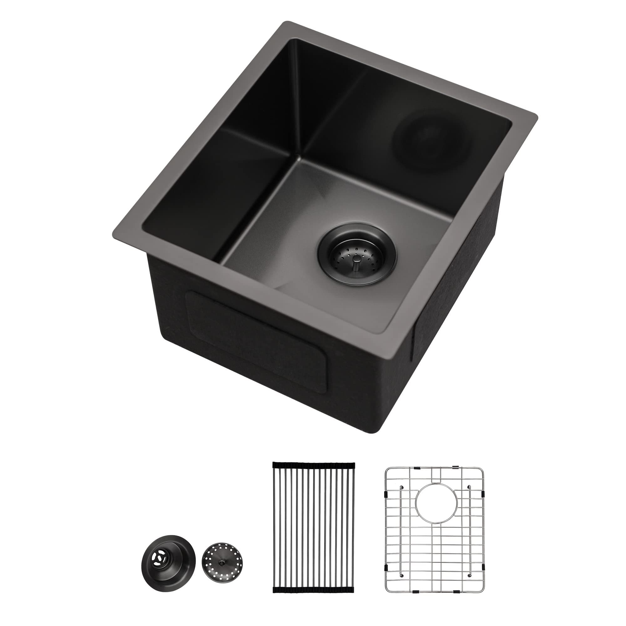 Black Undermount Bar Sink - Lordear 13 x15 x 9 Inch Bar Prep Sink Gunmetal Black Stainless Steel Handmade Kitchen Sink Basin