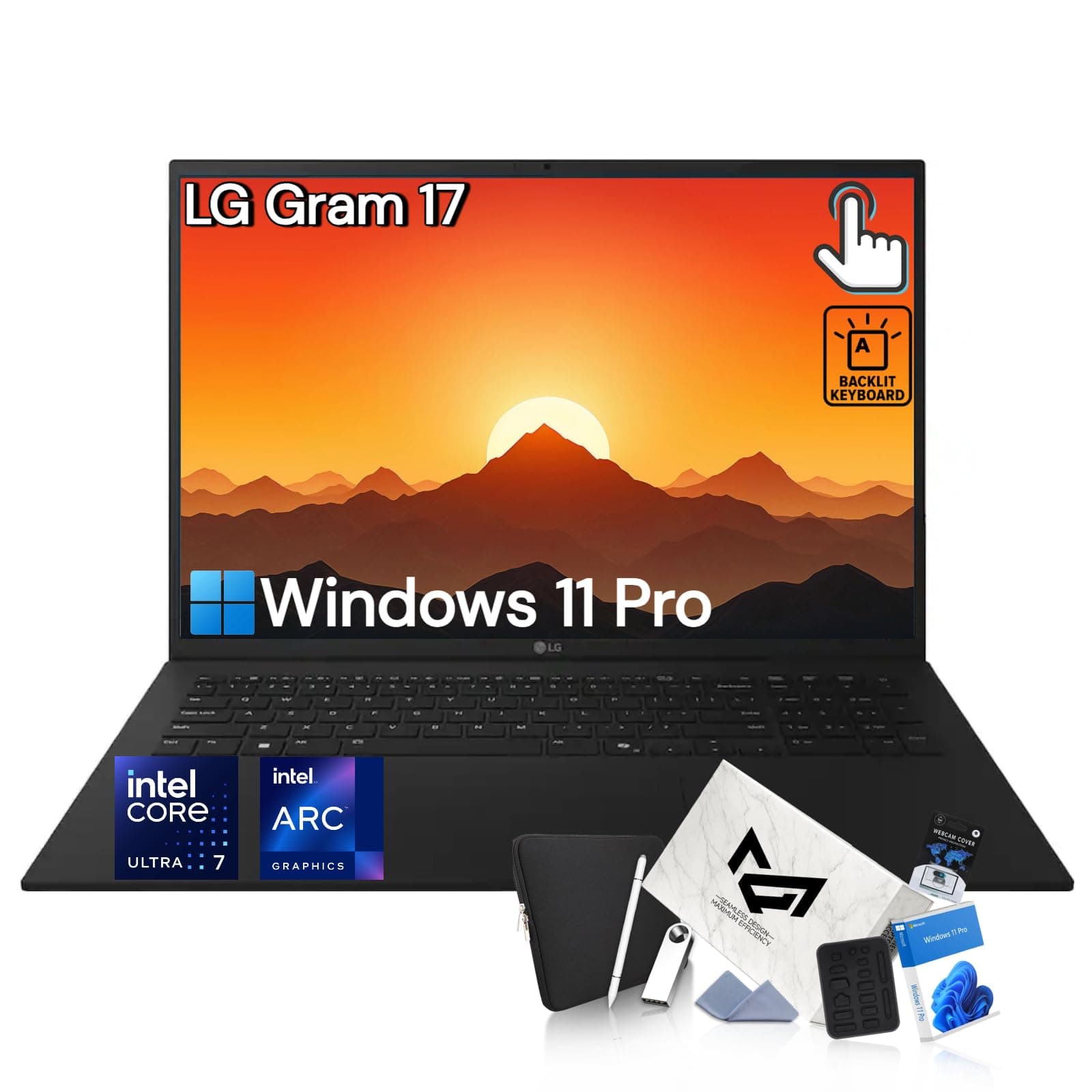 LG Gram 17 Touchscreen Laptop - 17.3-inch WQXGA Touchscreen, Intel Ultra 7 258V, Intel Arc Graphics, Windows 11 Pro with Copilot+ AI Laptop for Student and Business | 32 GB RAM + 1 TB SSD