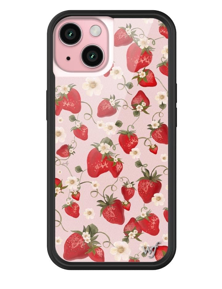 - Cases - Compatible with iPhone 15 | Protective Black Bumper, 6.5ft Drop Test Certified, Women Owned Small Business | Pink Red Fruit Trendy Coquette | Strawberry Fields