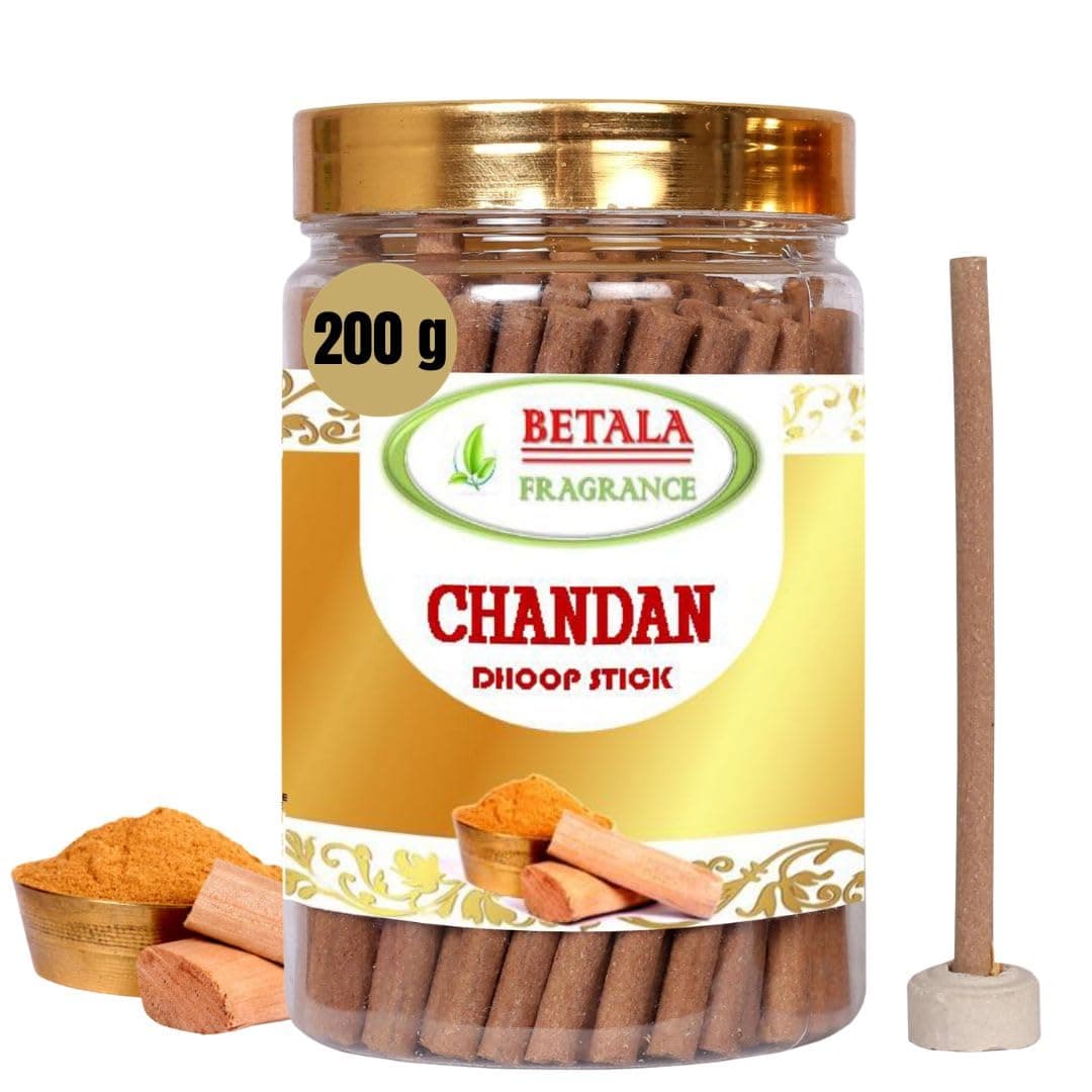 BETALA FRAGRANCE Chandan Flavour Dhoop Sticks For Pooja, Pack Of 200 Gm Dhup Batti With Holder, Agarbatti, Incense Stick, Sandal, Cones, Cup, Sambrani (200 Gm)