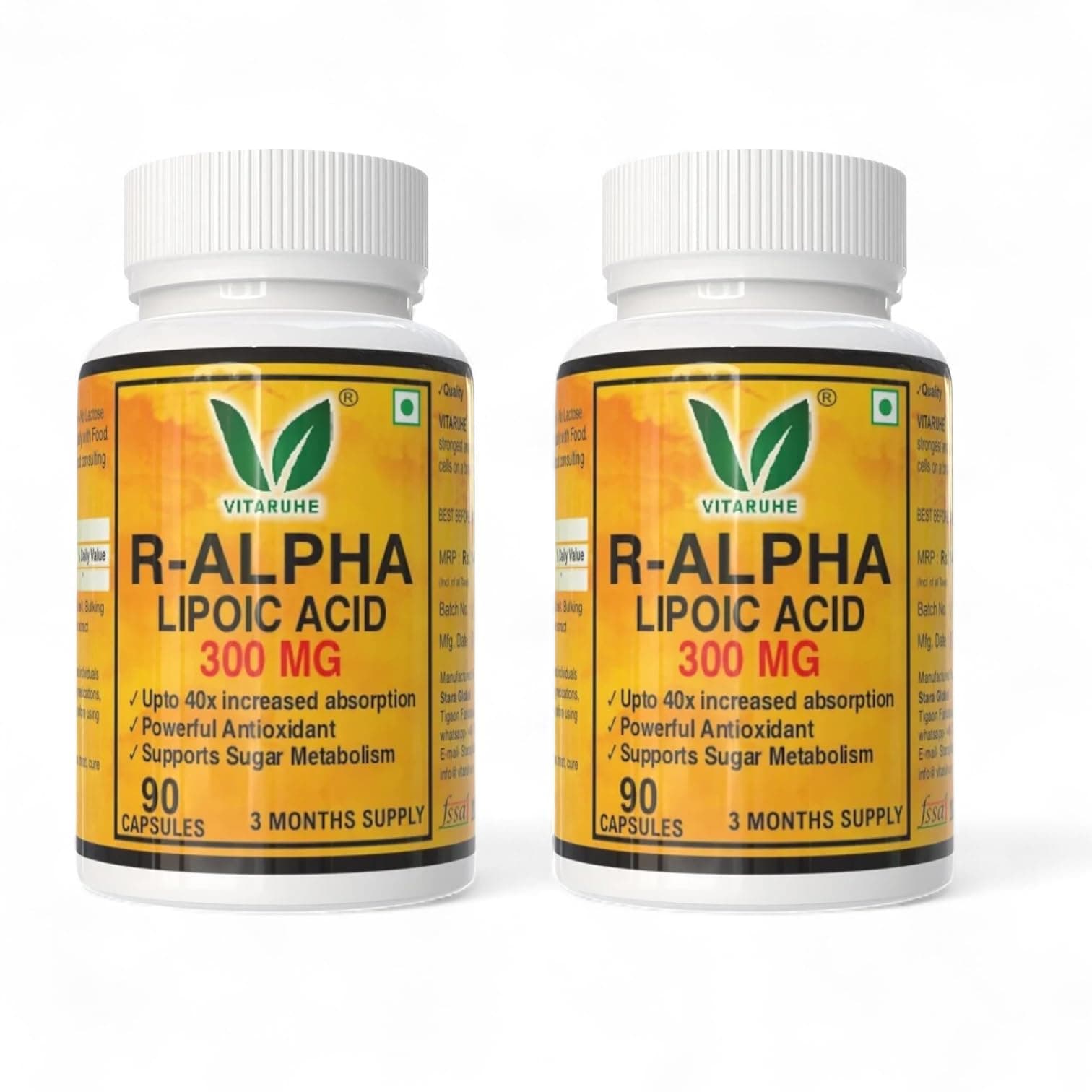 VITARUHE® R-Alpha Lipoic Acid, high Dosage, 300 Mg Per Capsule, Vegan, 3 Month Treatment, Natural Form Of Thioctic Acid, Quality Product, Bioactive dietary supplement without unnecessary additives