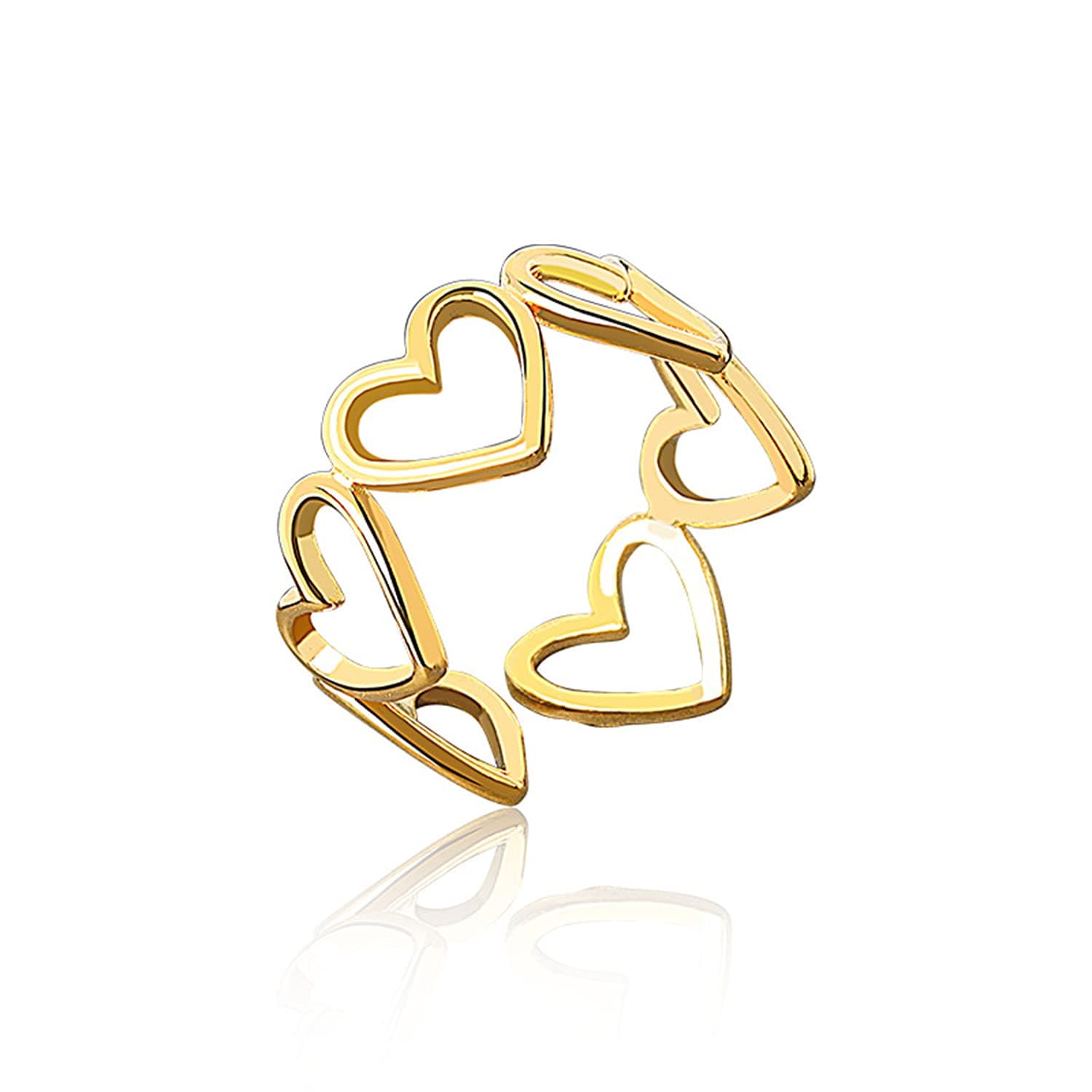 Gold Simple Love Bands Ring Hollow Heart Index Finger Ring for Women's Opening Adjustable Heart String Statement Ring