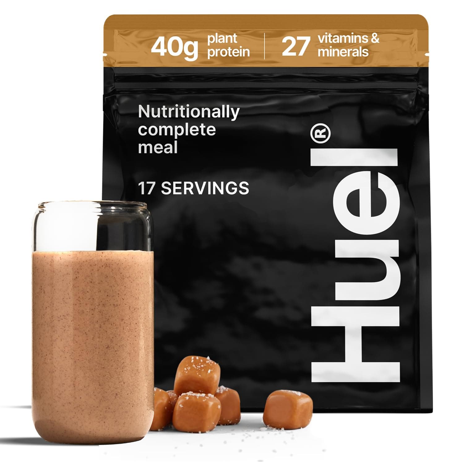 Huel Black Edition | Salted Caramel 40g Vegan Protein Powder | Nutritionally Complete Meal | 27 Vitamins and Minerals, Gluten Free | 17 Servings | Scoop not included to reduce plastic