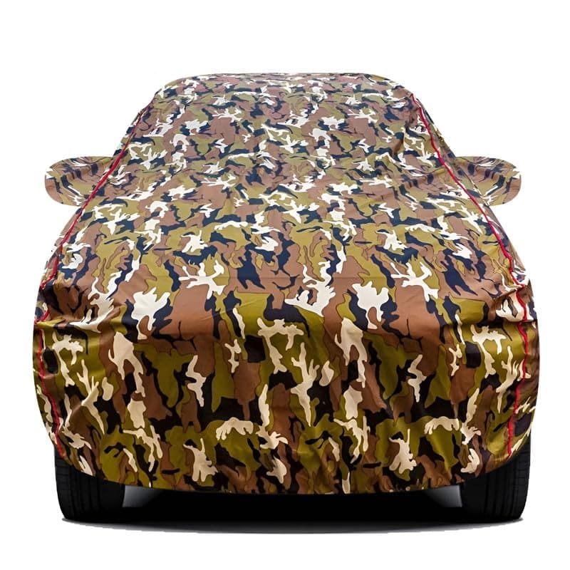 Slamio 100% Waterproof Car Body Cover for Volvo S-90 with Mirror Pocket, Soft Cotton Lining, Triple Stitched, Full Bottom Elastic (Heat Resistant Jungle Print with Red Piping)
