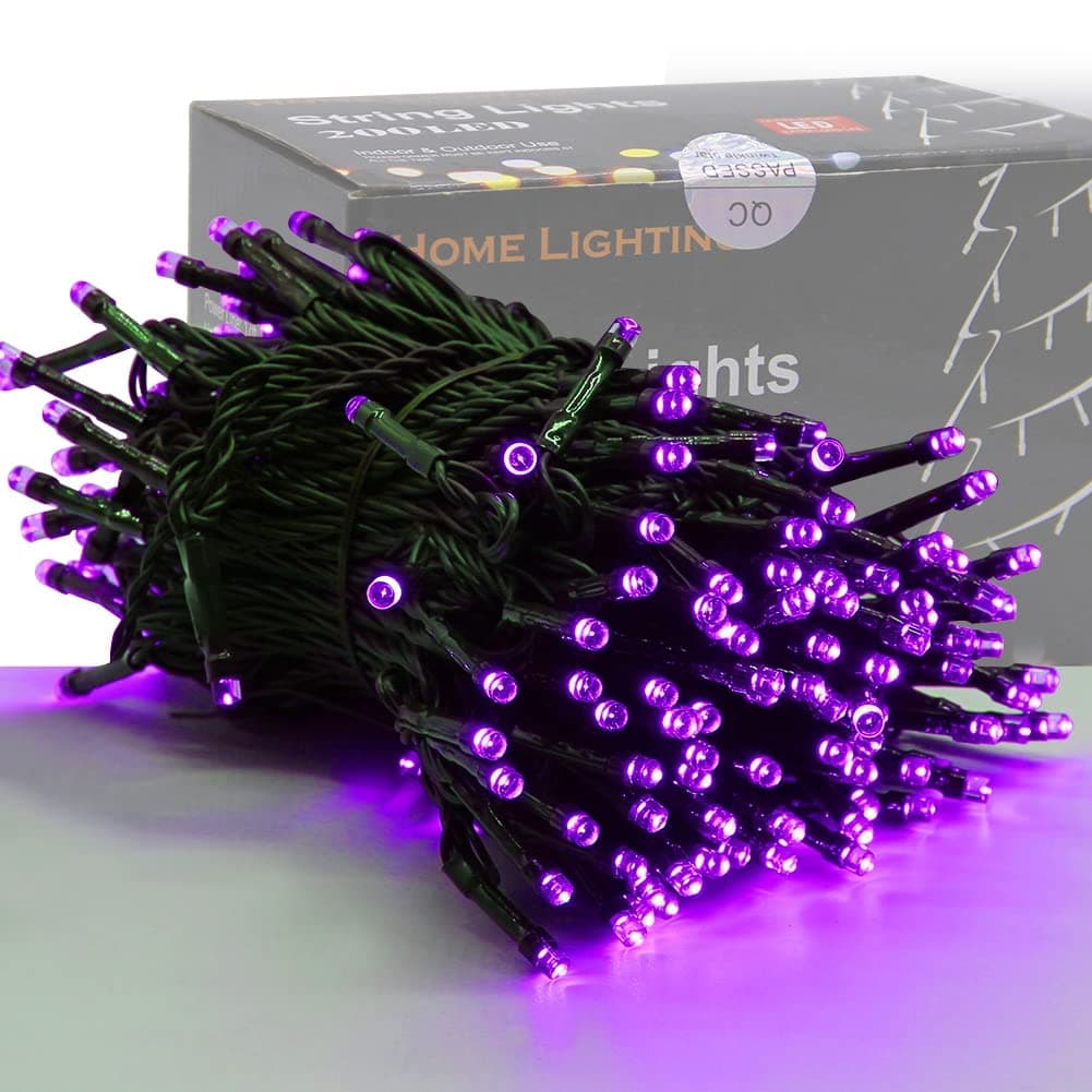 66ft Halloween Decorative Mini Lights, 200 LED Green Wire Fairy Starry String Lights Plug in, 8 Lighting Modes, for Indoor Outdoor Xmas Tree Wedding Party Decoration (Purple)