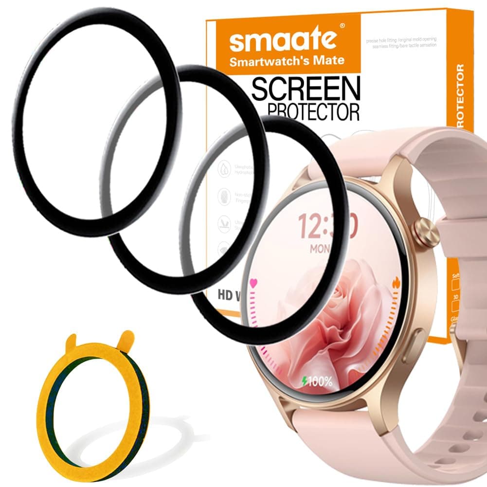 3D Screen Protector Compatible with GTX18 AR-01 1.3 inches aeac Fitpolo Smartwatch, PMMA, Full Coverage, 3 Pieces, with Non-slip Pad Sticker