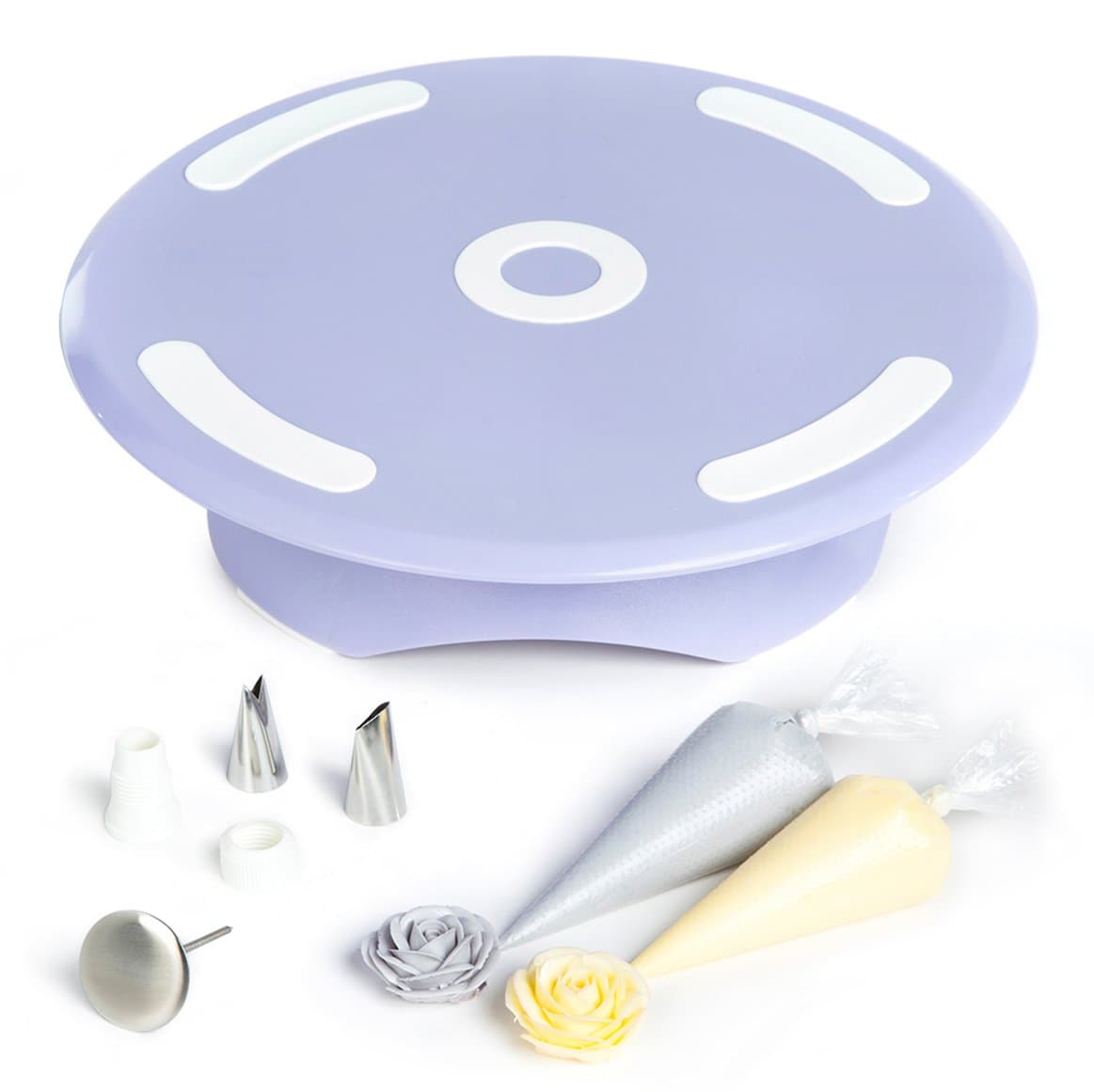 Cake Turntable by LAVANDIN - Rotating Cake Stand - Cake Decorating Supplies - Complete with Flower-Making Kit