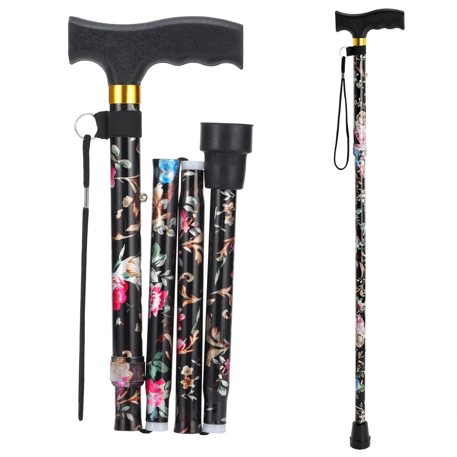 Walking Cane ANCKNE Cane for Woman | Lightweight, 5-Level Height Adjustable and Aluminum Folding Canes for Seniors | Ergonomic Wheeled Handle | Portable Walking Stick Collapsible Cane