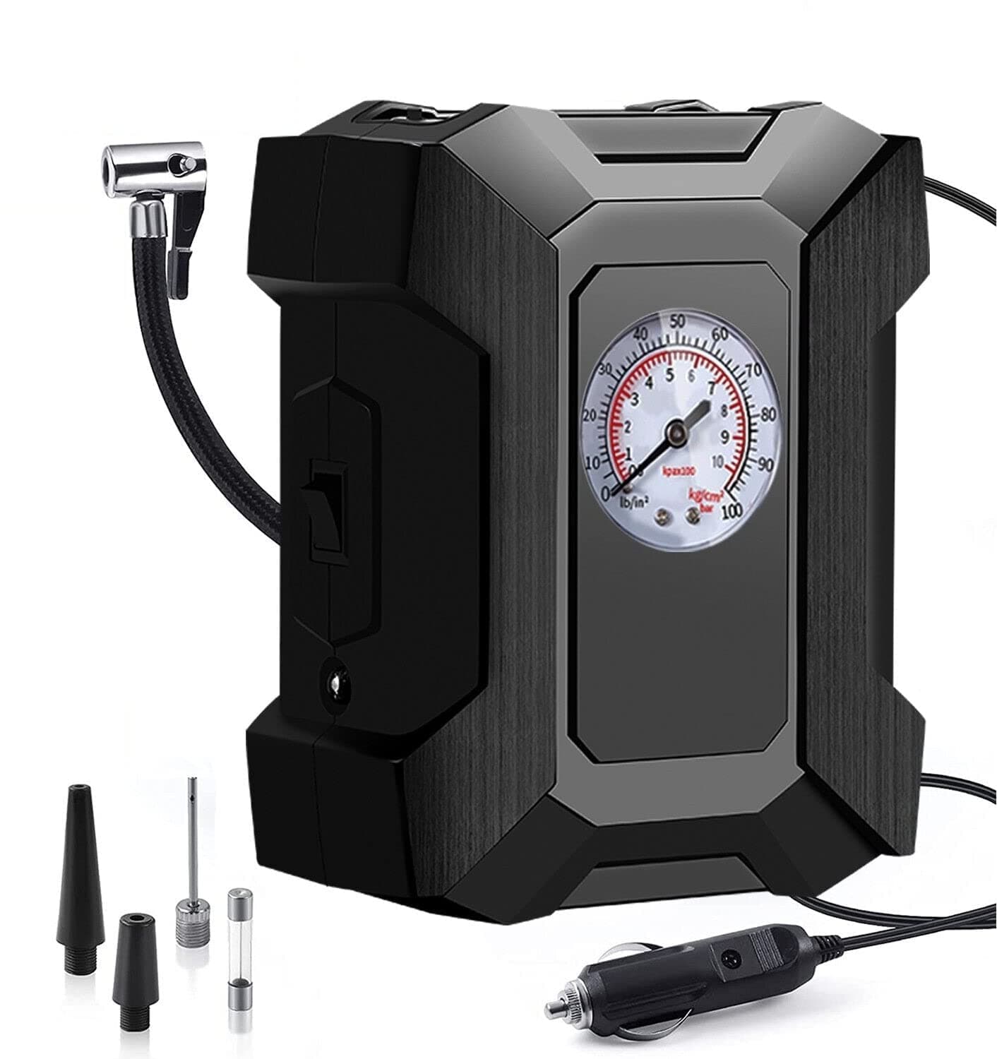 Bonzella Heavy Duty Electric Car Air Compressor Tyre Inflator for Car, Motorbike, Football & Van - 12V DC Portable Air Compressor Pump with Built-in LED Light, High Pressure 150 PSI