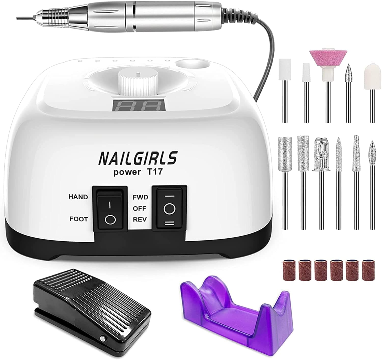 NAILGIRLS Electric Nail Drill Professional 35000RPM with Foot Pedal, Nail Drill Machine for Acrylic Gel Nails Manicure Pedicure with LCD Display Efile Nail Dremel Tool for Salon Home Use